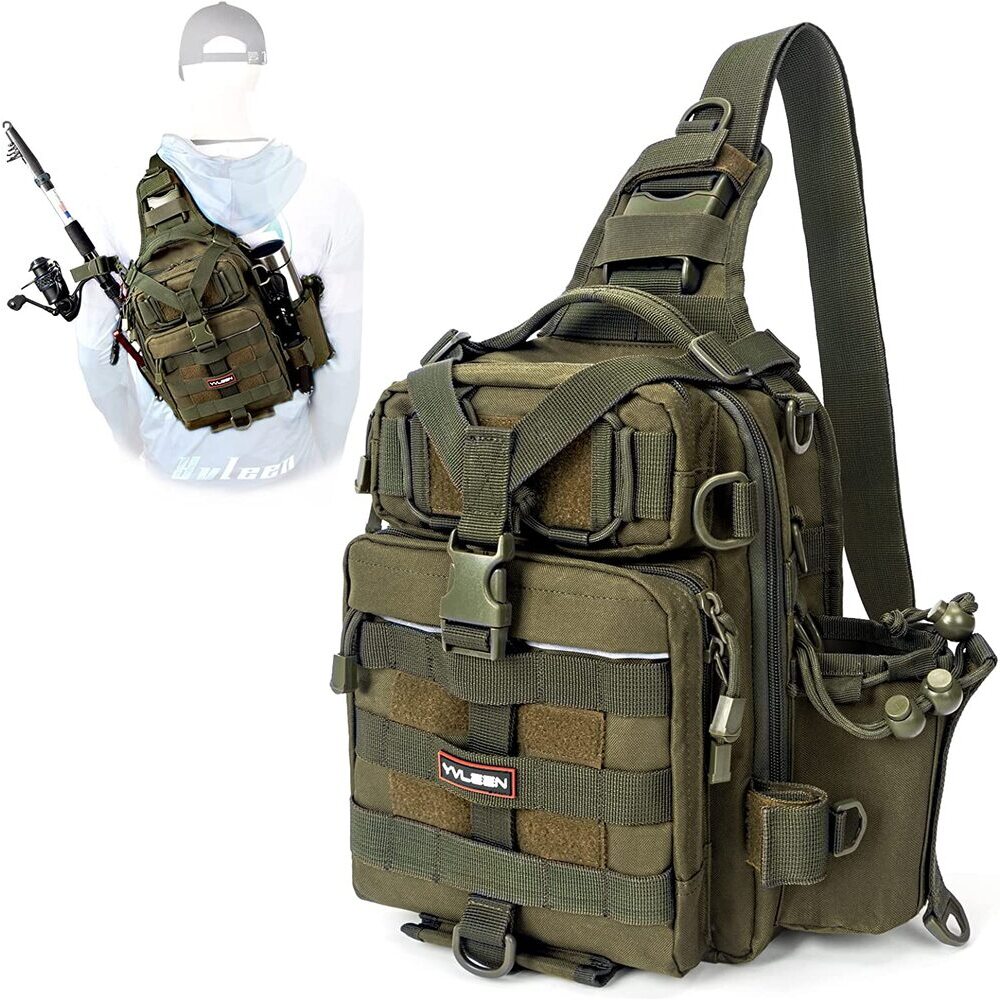 thumbnail image 2 of Huntvp Fishing Tackle Backpack With Rod Holder - Water Resistant Nylon Chest Pack Molle System 2 of 4