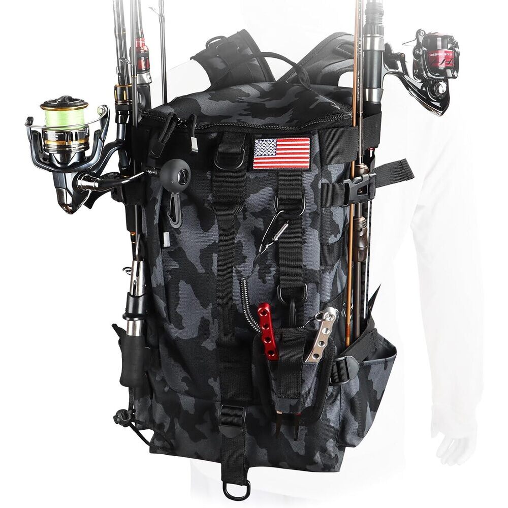 Large Storage Fishing Backpack with Rod Holders – FishersTribe.com