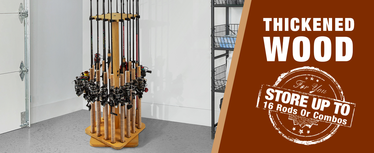360° Rotating Wooden Fishing Rod Holder