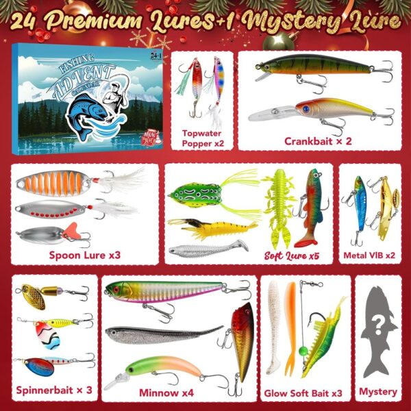 2025 Fishing Advent Calendar – 25-Day Mystery Lure Countdown Gift for Anglers