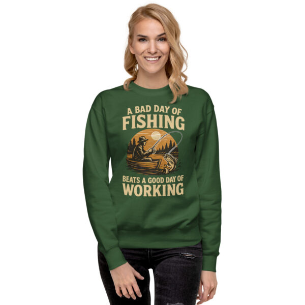 unisex-premium-sweatshirt-forest-green-front-2-68fdfa88ce20b.jpg Retro Fisherman Premium Sweatshirt – A Bad Day of Fishing Beats Working
