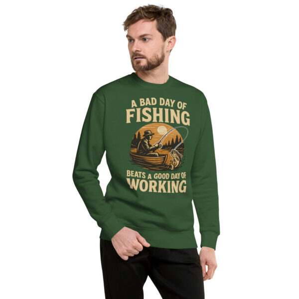 unisex-premium-sweatshirt-forest-green-front-68fdfa88d0e5e.jpg Retro Fisherman Premium Sweatshirt – A Bad Day of Fishing Beats Working