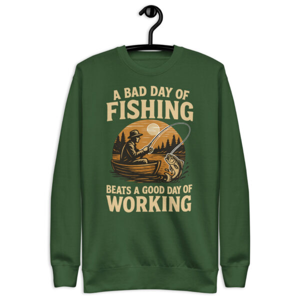 unisex-premium-sweatshirt-forest-green-front-68fdfa88deade.jpg Retro Fisherman Premium Sweatshirt – A Bad Day of Fishing Beats Working