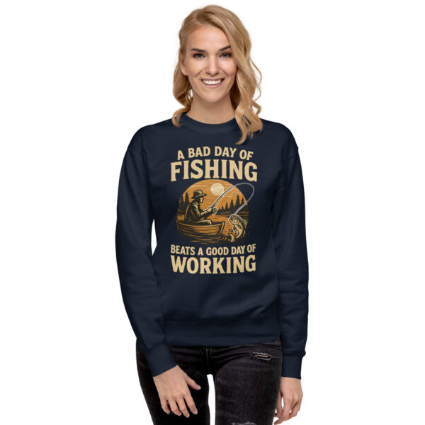 unisex-premium-sweatshirt-navy-blazer-front-2-68fdfa88c7a21.jpg Retro Fisherman Premium Sweatshirt – A Bad Day of Fishing Beats Working