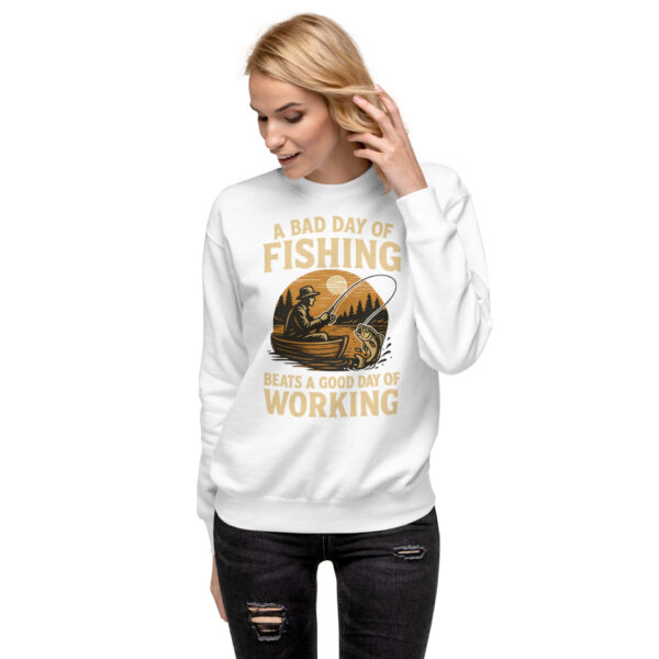unisex-premium-sweatshirt-white-front-68fdfa88d7430.jpg Retro Fisherman Premium Sweatshirt – A Bad Day of Fishing Beats Working