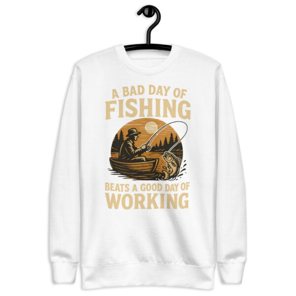 unisex-premium-sweatshirt-white-front-68fdfa88e1bdf.jpg Retro Fisherman Premium Sweatshirt – A Bad Day of Fishing Beats Working