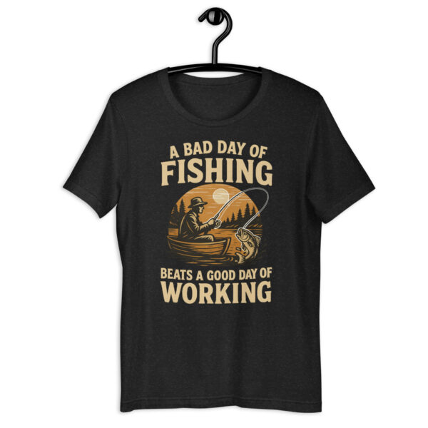 unisex-staple-t-shirt-black-heather-front-68fdf658ceea2.jpg Retro Fisherman Graphic Tee – A Bad Day of Fishing Beats Working