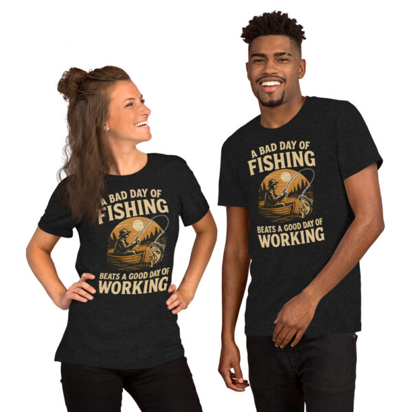 unisex-staple-t-shirt-black-heather-front-68fdf658d1bcf.jpg Retro Fisherman Graphic Tee – A Bad Day of Fishing Beats Working