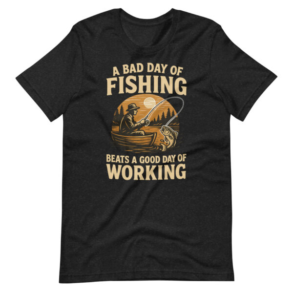 unisex-staple-t-shirt-black-heather-front-68fdf658d31cc.jpg Retro Fisherman Graphic Tee – A Bad Day of Fishing Beats Working