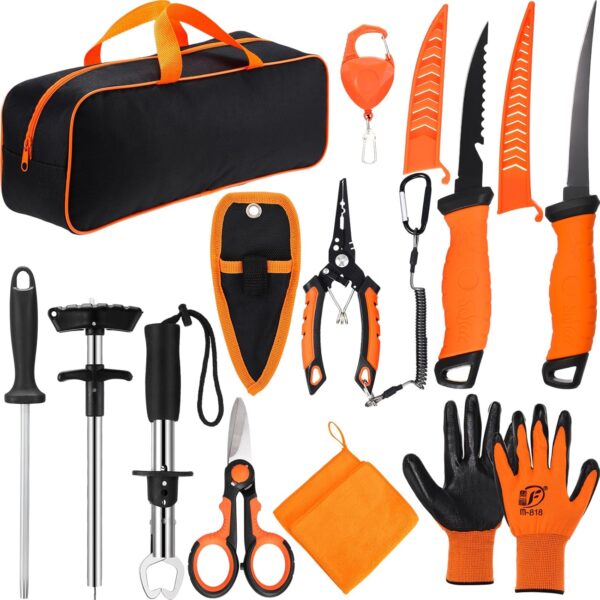 13 Pcs Fishing Tool Kit-01 13-Pc Pro Fishing Gear Kit – Knife, Pliers & Lip Gripper