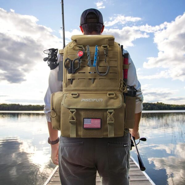 52L Fishing Water-Resistant Backpack with Rod Holders & 4 Boxes