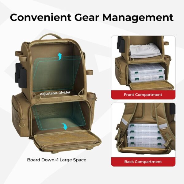 52L Fishing Water-Resistant Backpack with Rod Holders & 4 Boxes