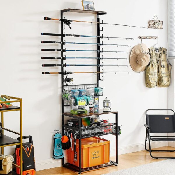 Fishing Rod Holder for Garage,-01 Fishing Rod Holder Rack – 3-Tier Wall Mount for 9 Rods
