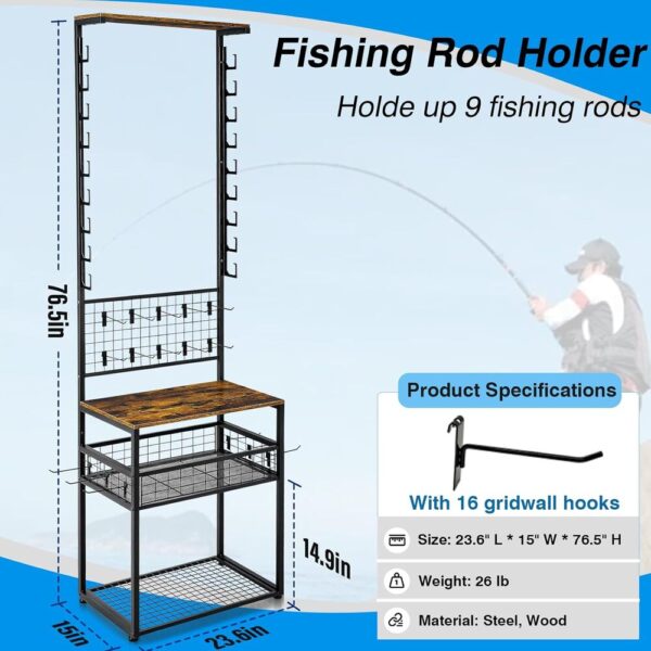Fishing Rod Holder for Garage,-02 Fishing Rod Holder Rack – 3-Tier Wall Mount for 9 Rods