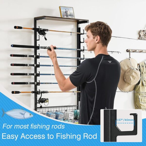 Fishing Rod Holder for Garage,-03 Fishing Rod Holder Rack – 3-Tier Wall Mount for 9 Rods