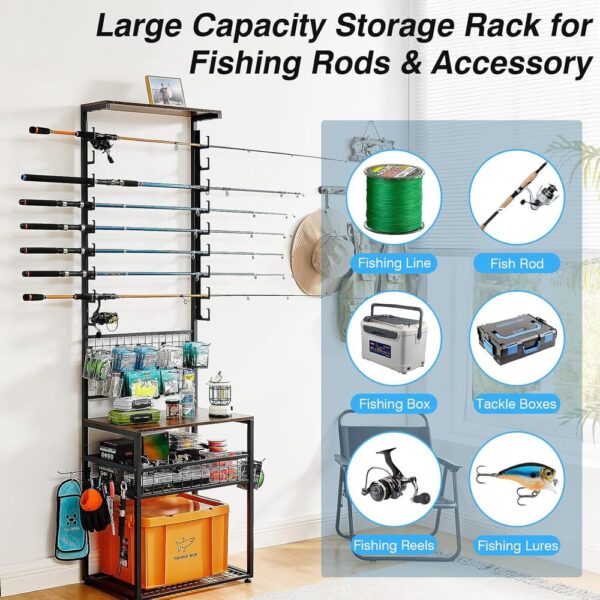 Fishing Rod Holder for Garage,-06 Fishing Rod Holder Rack – 3-Tier Wall Mount for 9 Rods