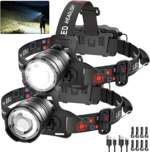 Headlump high-01 High-Lumen LED Headlamp, Rechargeable 90° Adjustable Zoom Light (2-Pack)