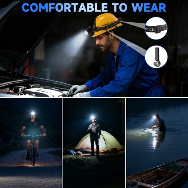 High-Lumen LED Headlamp, Rechargeable 90° Adjustable Zoom Light (2-Pack)