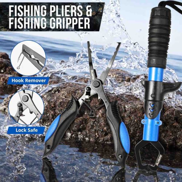 Heavy-Duty Waterproof Fishing Backpack – Includes 3600 Tackle Trays, Fish Lip Gripper, & Precision Pliers