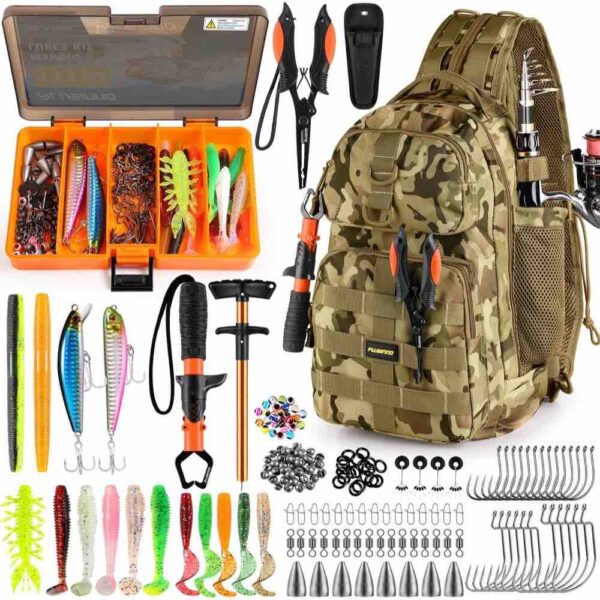 Heavy-Duty Waterproof Fishing Backpack – Includes 3600 Tackle Trays, Fish Lip Gripper, & Precision Pliers